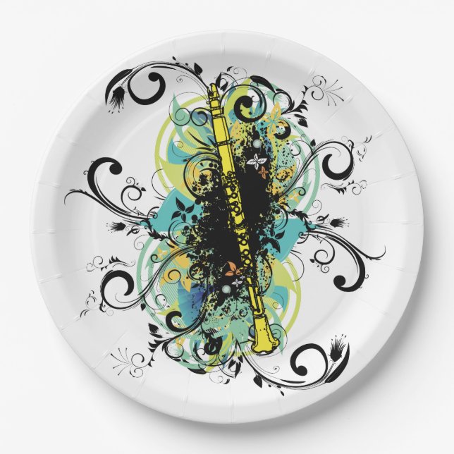 Abstract Clarinet Music Marching Band Theme Paper Plates (Front)