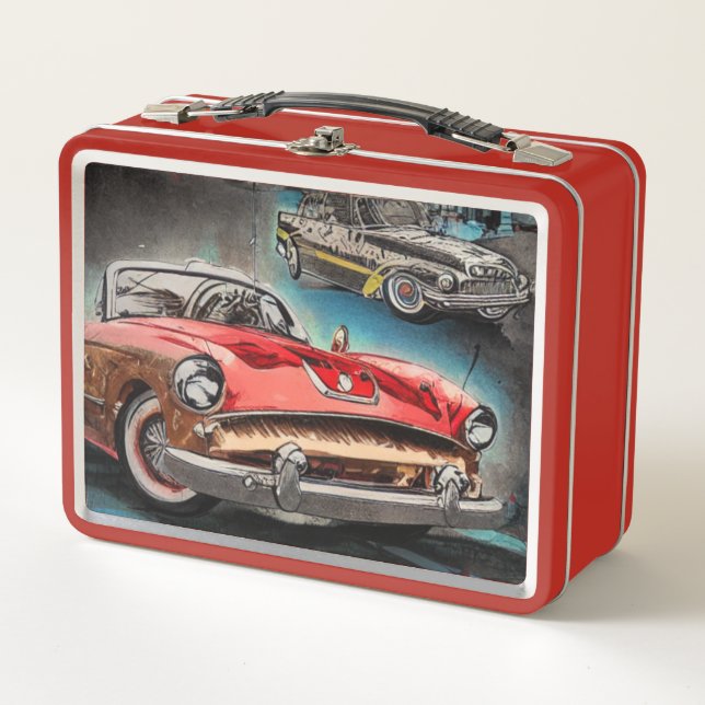 Abstract Classic Cars 1950s Metal Lunch Box (Front)