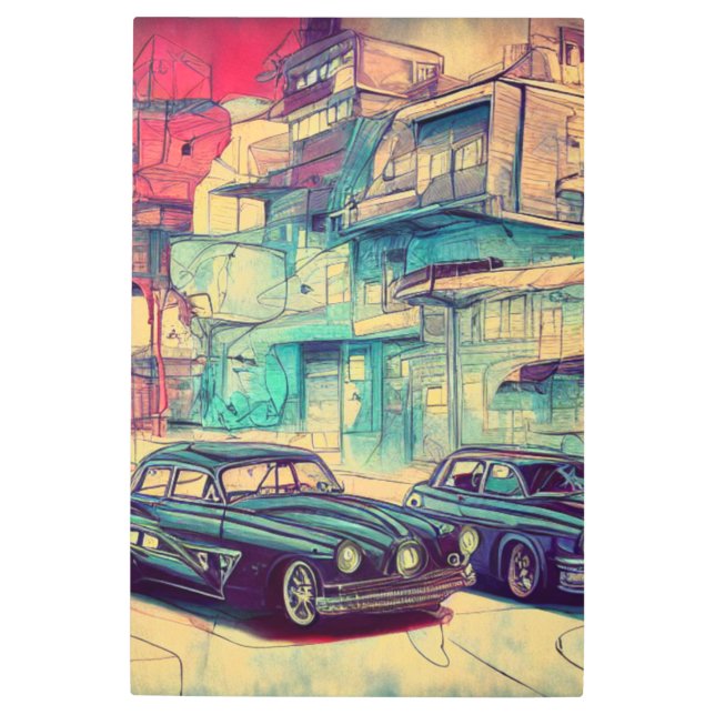 Abstract Classic Cars 1950s Metal Wall Art (Front)