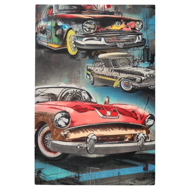 Abstract Classic Cars 1950s Metal Wall Art (Front)