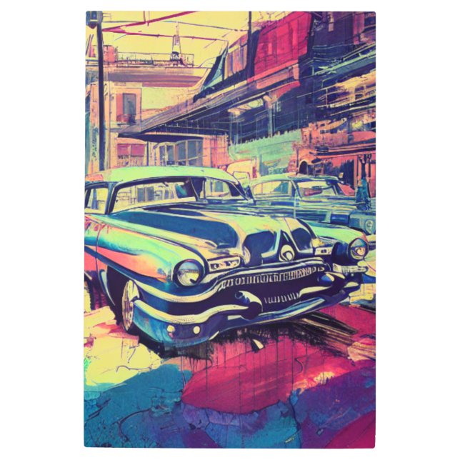 Abstract Classic Cars 1950s Metal Wall Art (Front)