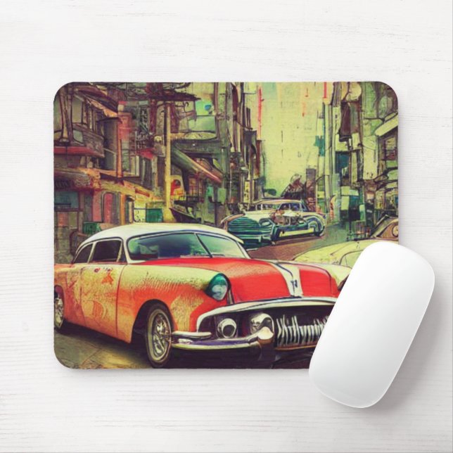 Abstract Classic Cars 1950s Mouse Pad (With Mouse)