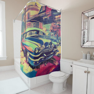 Abstract Classic Cars 1950s Shower Curtain