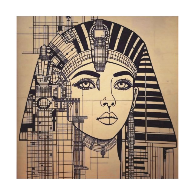 Abstract Cleopatra Head Wood Wall Art (Front)