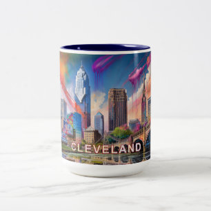 Abstract Cleveland Skyline Two-Tone Coffee Mug