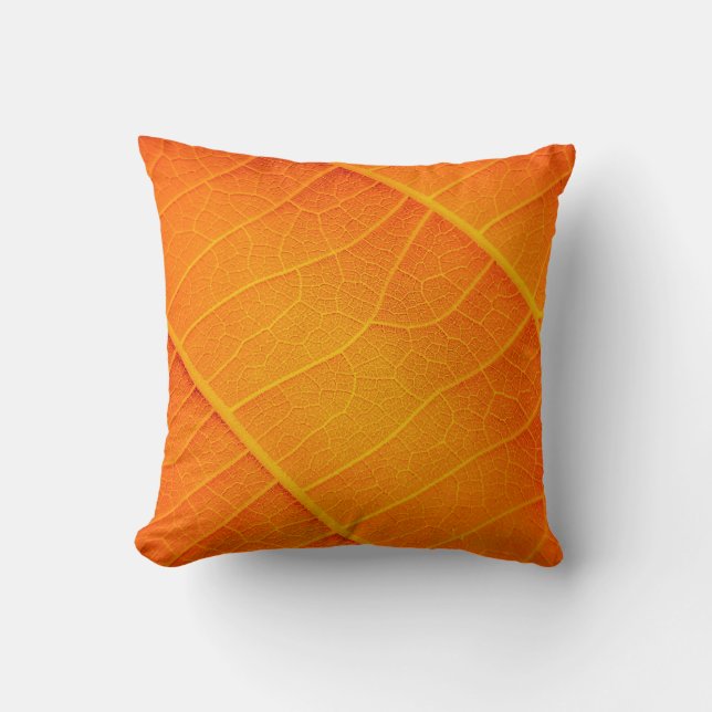 Abstract closeup of an orange and yellow leaf text throw pillow (Front)