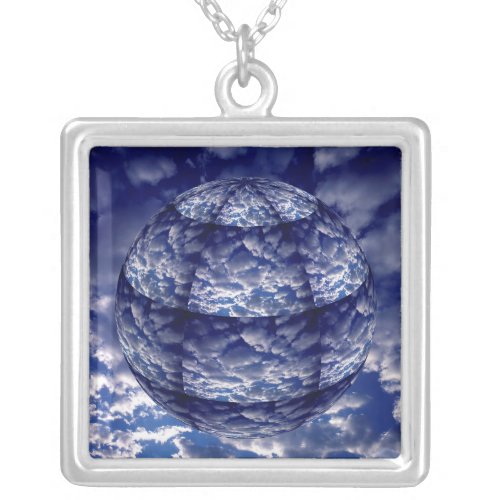 Abstract cloud 3D sphere Silver Plated Necklace