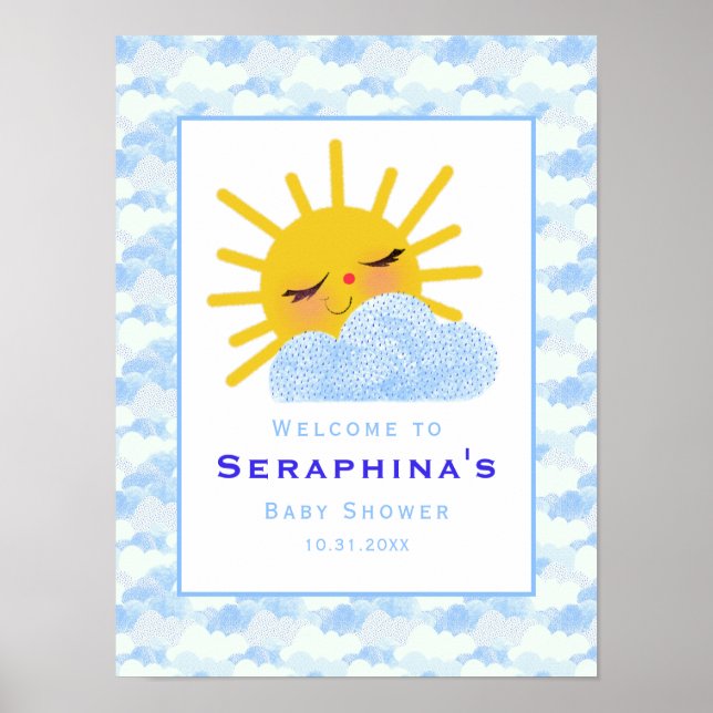 Abstract Cloud Pattern Sunshine Baby Shower Poster (Front)
