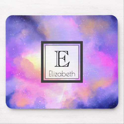 Abstract Clouds in Purple Pink and Yellow Monogram Mouse Pad