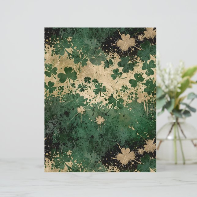 Abstract Clover & Splatter Texture in Green & Gold (Standing Front)