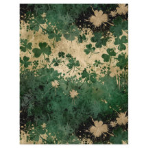 Abstract Clover & Splatter Texture in Green & Gold