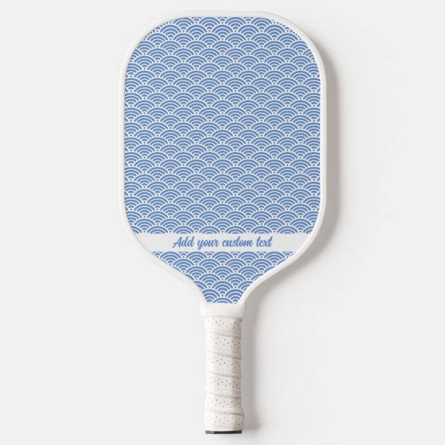 Abstract Coastal Blue Wave Pattern Custom Text Pickleball Paddle (Front)