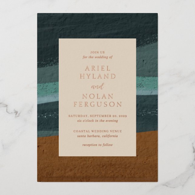 Abstract Coastal Chic Modern Wedding Foil Invitation (Front)