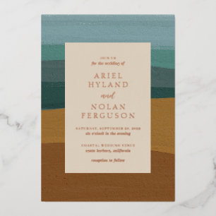 Abstract Coastal Chic Modern Wedding Foil Invitation