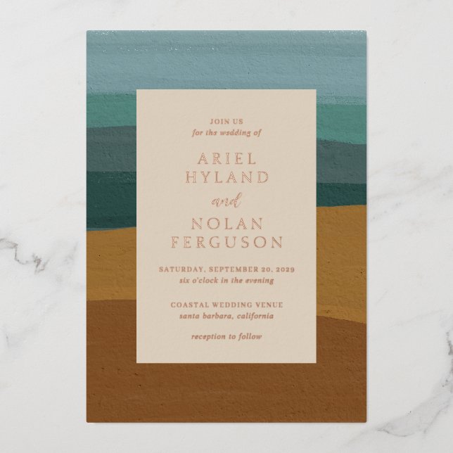 Abstract Coastal Chic Modern Wedding Foil Invitation (Front)