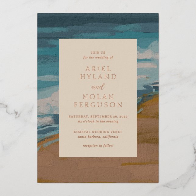 Abstract Coastal Chic Modern Wedding Foil Invitation (Front)