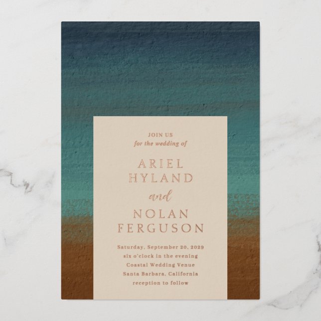 Abstract Coastal Chic Modern Wedding Foil Invitation (Front)