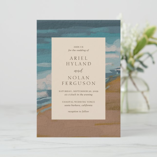 Abstract Coastal Chic Modern Wedding Invitation (Standing Front)