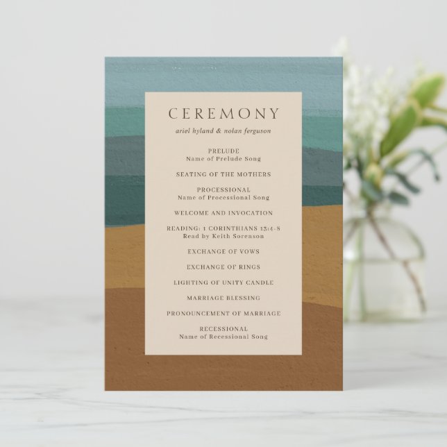 Abstract Coastal Chic Modern Wedding Program (Standing Front)