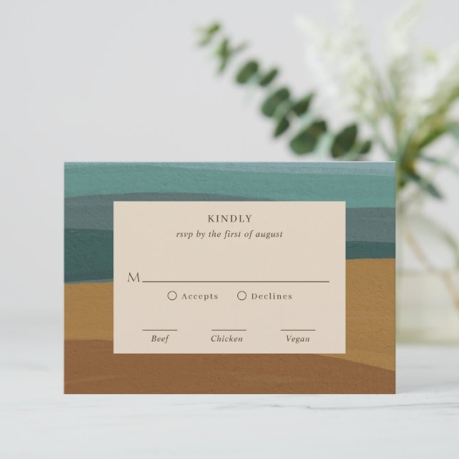 Abstract Coastal Chic Modern Wedding RSVP Card (Standing Front)