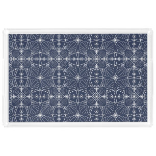 Abstract Coastal Seashells Beach House Navy Blue Acrylic Tray