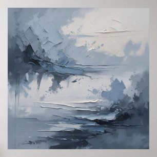 Abstract Coastal Serenity – Textured Ocean & Sky i Poster