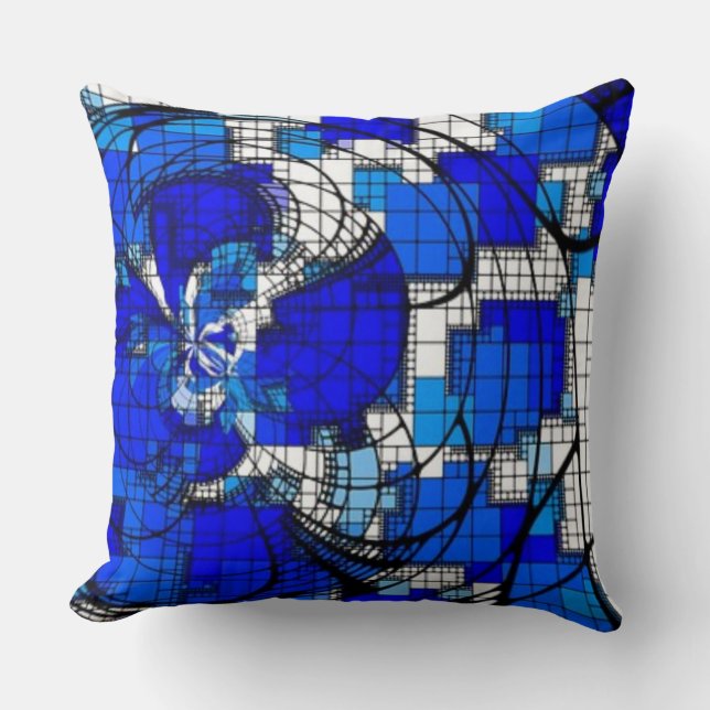 "ABSTRACT COBALT BLUE WHITE" Bold Bright Throw Pillow (Front)