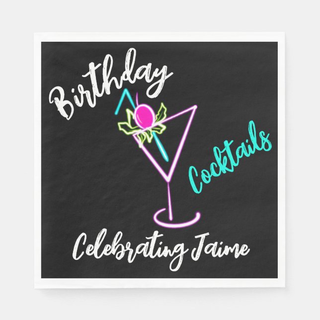 Abstract Cocktail Neon Drink Bar Club Napkins (Front)