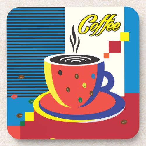 Abstract Coffee Cup Pop Art Trendy Stylish RETRO Beverage Coaster