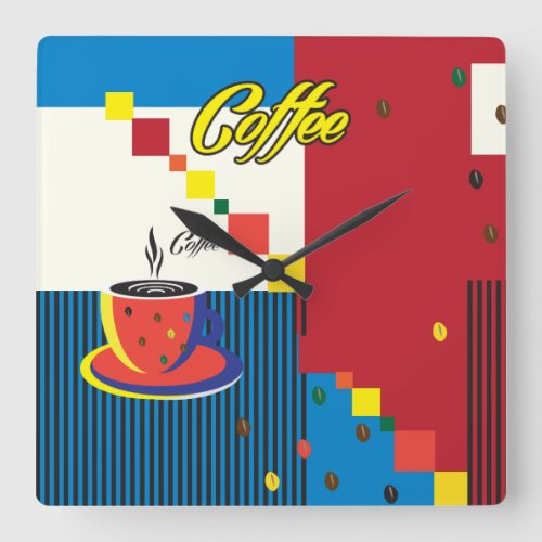 Abstract Coffee Cup Pop Art Trendy Stylish Square Wall Clock