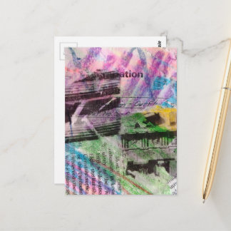 abstract collage architecture and words postcard