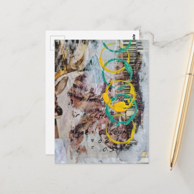 abstract collage blue yellow circles vintage  postcard (Front/Back In Situ)