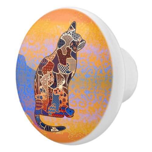 Abstract Collage Clarice the Cat ID103 Ceramic Knob