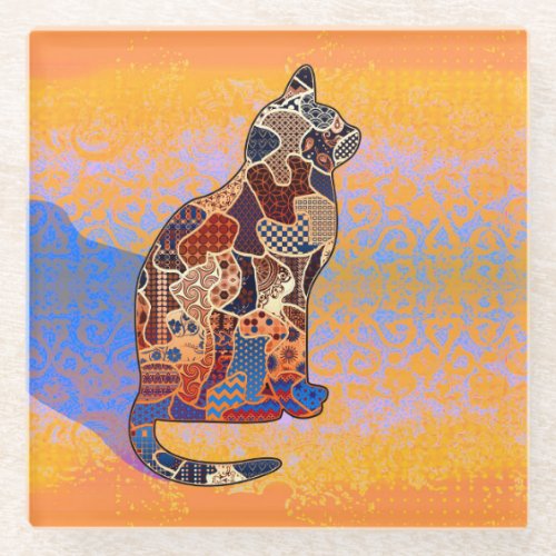 Abstract Collage Clarice the Cat ID103 Glass Coaster