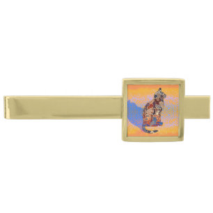 Abstract Collage Clarice the Cat ID103 Gold Finish Tie Bar