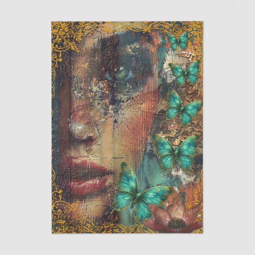 Abstract Collage Girls Face & Butterflies Tissue Paper