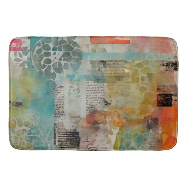 Abstract Collage Mixed Media Abstract Bath Mat (Front)