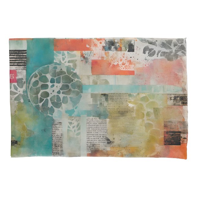Abstract Collage Mixed Media Abstract Pillow Case (Front)