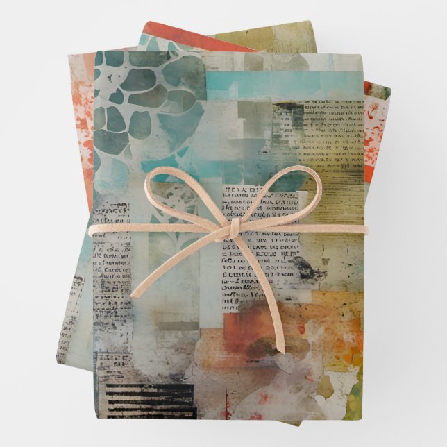 Abstract Collage Mixed Media Abstract Wrapping Paper Sheets (In situ)