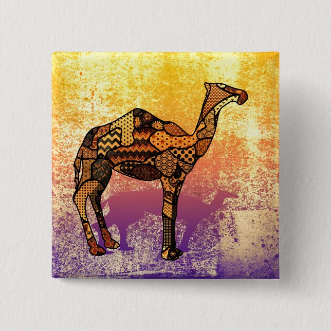 Abstract Collage Ozzy the Camel ID102 Pinback Button (Front)