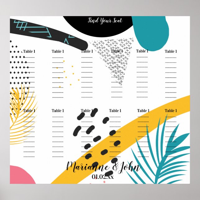 Abstract Collage Tropical Wedding Seating Chart (Front)