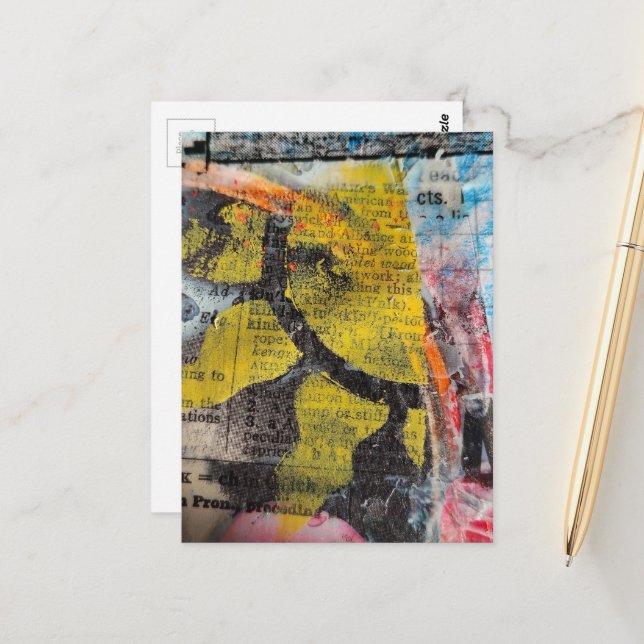 abstract collage yellow sun postcard (Front/Back In Situ)
