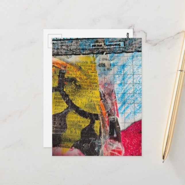 abstract collage yellow sun words postcard (Front/Back In Situ)