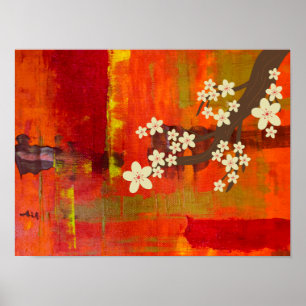 Abstract Color background with White Flowers Poster
