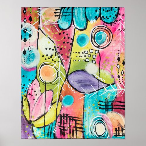 Abstract Color Block Pink Blue Green Yellow Purple Poster
