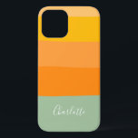 Abstract Color Block Stripes Orange Mint Name  iPhone 12 Pro Case<br><div class="desc">Cute,  bright and colorful phone case! This simple pattern features color blocked shapes in a trendy palette of candy pastels including orange,  aqua,  and yellow. Personalized it with your name!</div>