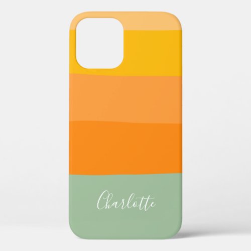 Abstract Color Block Stripes Orange Mint Name  iPhone 12 Pro Case