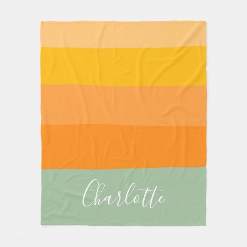 Abstract Color Block Stripes Orange Mint Name   Fleece Blanket
