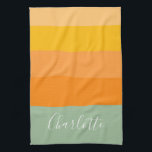 Abstract Color Block Stripes Orange Mint Name  Kitchen Towel<br><div class="desc">Cute,  bright and colorful kitchen towel! This simple pattern features color blocked shapes in a trendy palette of candy pastels including orange,  aqua,  and yellow. Personalized it with your name!</div>