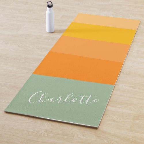 Abstract Color Block Stripes Orange Mint Name  Yoga Mat